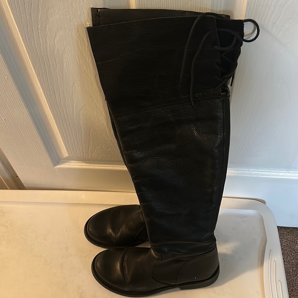 Cute over the knee Steve Madden black boots with side zipper and lacing detail